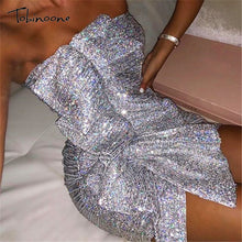 Load image into Gallery viewer, Tobinoone ruffle sequin dress sexy short bodycon Women off shoulder mini dress elegant Female fashion party club dress vestidos