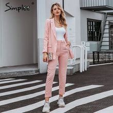 Load image into Gallery viewer, Simplee Casual women pink plaid blazer Autumn single breasted long sleeve female office pants blazer suits Winter ladies outwear