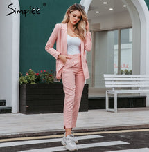 Load image into Gallery viewer, Simplee Casual women pink plaid blazer Autumn single breasted long sleeve female office pants blazer suits Winter ladies outwear