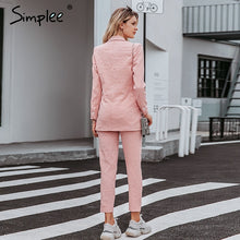 Load image into Gallery viewer, Simplee Casual women pink plaid blazer Autumn single breasted long sleeve female office pants blazer suits Winter ladies outwear