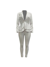 Load image into Gallery viewer, White Blazer 2 Piece Set Women Winter Work Wear Full Sleeve Ruffles Blazers Pencil Pants Suit Two Piece Set Office Lady Outfits