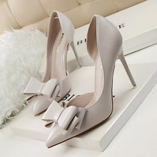 Load image into Gallery viewer, Elegant Bowknot OL High-heeled Shoes Women&#39;s PU Leather Shallow-mouthed Cuboid Single Shoes Bridal Pumps