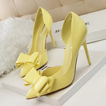 Load image into Gallery viewer, Elegant Bowknot OL High-heeled Shoes Women&#39;s PU Leather Shallow-mouthed Cuboid Single Shoes Bridal Pumps