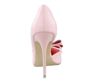 Elegant Bowknot OL High-heeled Shoes Women's PU Leather Shallow-mouthed Cuboid Single Shoes Bridal Pumps