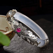 Load image into Gallery viewer, 925 Sterling Thai Silver Mosaic Handmade Craft Chalcedony Bangles Zircon Luxury Ethnic Vintage Bangle Fine Jewelry Women Gift