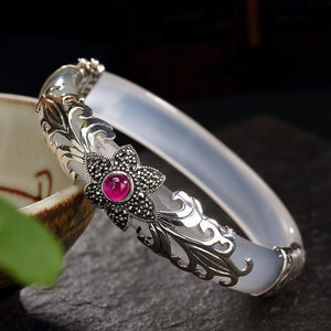 925 Sterling Thai Silver Mosaic Handmade Craft Chalcedony Bangles Zircon Luxury Ethnic Vintage Bangle Fine Jewelry Women Gift