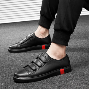 Leather Casual Shoes Men Classic Paste Lace Up Flats Male Black Comfortable Fashion Walking Sneakers Men Breathable Flats Shoes