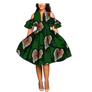 2019 African print dresses for women ankara fabric dashiki dress Petal Sleeve party wedding A-line dress AFRIPRIDE S1825033