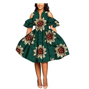 2019 African print dresses for women ankara fabric dashiki dress Petal Sleeve party wedding A-line dress AFRIPRIDE S1825033