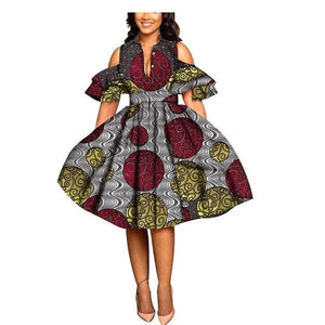 2019 African print dresses for women ankara fabric dashiki dress Petal Sleeve party wedding A-line dress AFRIPRIDE S1825033