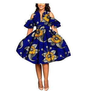 2019 African print dresses for women ankara fabric dashiki dress Petal Sleeve party wedding A-line dress AFRIPRIDE S1825033