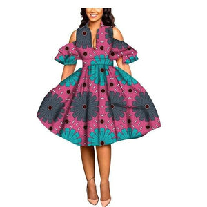 2019 African print dresses for women ankara fabric dashiki dress Petal Sleeve party wedding A-line dress AFRIPRIDE S1825033