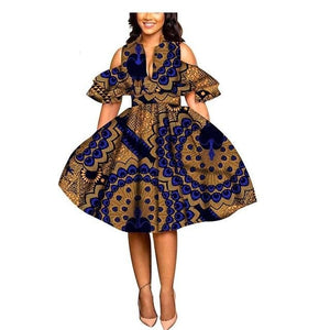 2019 African print dresses for women ankara fabric dashiki dress Petal Sleeve party wedding A-line dress AFRIPRIDE S1825033