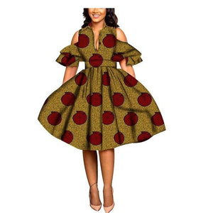 2019 African print dresses for women ankara fabric dashiki dress Petal Sleeve party wedding A-line dress AFRIPRIDE S1825033