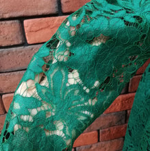 Load image into Gallery viewer, Long Sleeve Office Lace Dress 2019 Autumn Single Breasted Fashion Bow Elegant Hollow Out Tunic Party Green Dress African Clothes