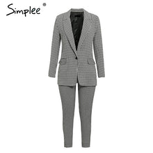 Load image into Gallery viewer, Simplee Casual women pink plaid blazer Autumn single breasted long sleeve female office pants blazer suits Winter ladies outwear