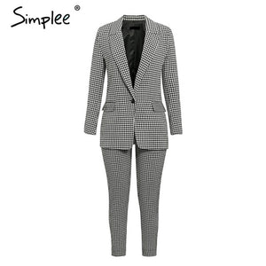 Simplee Casual women pink plaid blazer Autumn single breasted long sleeve female office pants blazer suits Winter ladies outwear