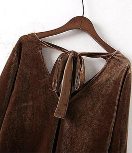 Free Shipping 2018 New Fashion Plus Size S-10XL Loose V-neck Velvet Long Lantern Sleeve Black And Brown Women Tops Bandage Tees