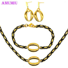 Load image into Gallery viewer, AMUMIU Italian Fashion Laser Patterns Jewelry Charms Dubai Gold Jewelry Sets African Women Big Necklace Wedding Party JS009