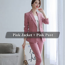 Load image into Gallery viewer, Lenshin High Quality 2 Piece Set Plaid Formal Pant Suit Blazer Office Lady Designs Women Soft Jacket and Ankle-Length Pant