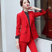 Load image into Gallery viewer, 2019 New women office lady pant suits of high quality OL blazer suit jackets with ankle length trouser red two pieces set suit