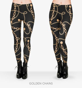 High Elasticity Legging Women Clothing Ladies Full Length Gold Chains Printing Legins Sexy Fitness Pants Workout Leggings