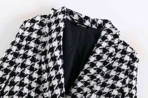 Vintage Stylish Houndstooth Double Breasted Blazer Coat Women 2020 Fashion Long Sleeve Frayed Trims Outerwear Chic Plaid Tops