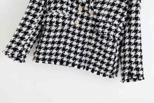 Load image into Gallery viewer, Vintage Stylish Houndstooth Double Breasted Blazer Coat Women 2020 Fashion Long Sleeve Frayed Trims Outerwear Chic Plaid Tops