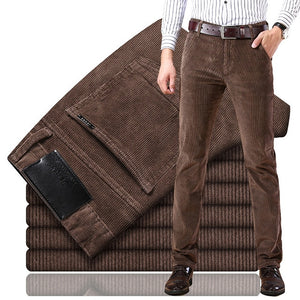 new Corduroy men's casual pants 2019 classic middle-aged business straight stretch casual streetwear brand wine red casual pants