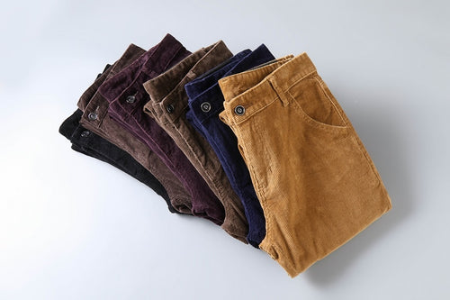 new Corduroy men's casual pants 2019 classic middle-aged business straight stretch casual streetwear brand wine red casual pants