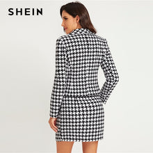 Load image into Gallery viewer, SHEIN Black And White Shawl Collar Houndstooth Print Blazer And Bodycon Skirt Elegant Set 2019 Autumn Ladies Buttoned Suit Sets