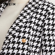 Load image into Gallery viewer, SHEIN Black And White Shawl Collar Houndstooth Print Blazer And Bodycon Skirt Elegant Set 2019 Autumn Ladies Buttoned Suit Sets