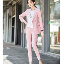 Load image into Gallery viewer, 2019 New women office lady pant suits of high quality OL blazer suit jackets with ankle length trouser red two pieces set suit