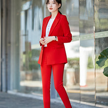 Load image into Gallery viewer, 2019 New women office lady pant suits of high quality OL blazer suit jackets with ankle length trouser red two pieces set suit