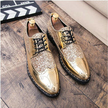 Load image into Gallery viewer, fashion men footwear leather shoes Men Dress Shoes wedding business Bullock Designer black Gold Oxfords Bling Bling LE-47