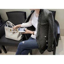 Load image into Gallery viewer, New Women Top coat Wool Tweed velvet Coat fashion Arrived Top Quality Simple Sexy Slim Thin Cotton pearl Tassel OL Ladies jacket