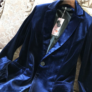 High Quality 2019 New Velvet Women Blazer Black Blue Elegant Lady Blazers Suits  Plus Size Long Sleeve Slim Office Suit Jacket