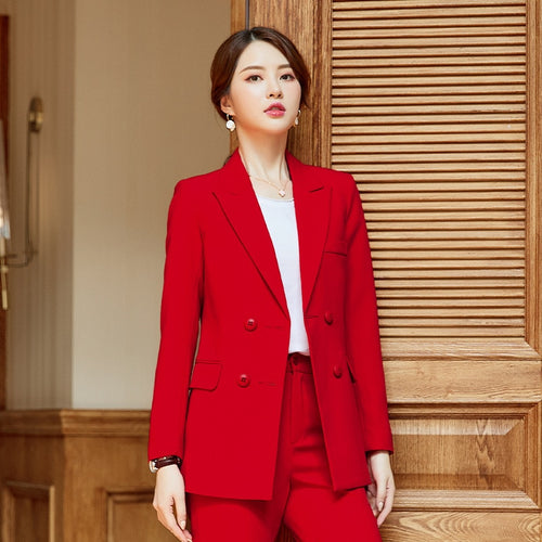 High quality temperament business professional women's suit 2019 autumn and winter new slim jacket large size female Pants suit