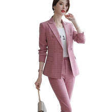 Load image into Gallery viewer, Lenshin High Quality 2 Piece Set Plaid Formal Pant Suit Blazer Office Lady Designs Women Soft Jacket and Ankle-Length Pant