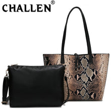 Load image into Gallery viewer, Vintage Women&#39;s Large Capacity Tote Bag Snake Print female PU Leather Composite Bag Messenger bag Crossbody shoulder bag B44-28