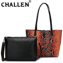 Load image into Gallery viewer, Vintage Women&#39;s Large Capacity Tote Bag Snake Print female PU Leather Composite Bag Messenger bag Crossbody shoulder bag B44-28
