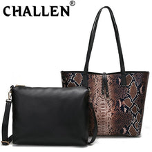 Load image into Gallery viewer, Vintage Women&#39;s Large Capacity Tote Bag Snake Print female PU Leather Composite Bag Messenger bag Crossbody shoulder bag B44-28