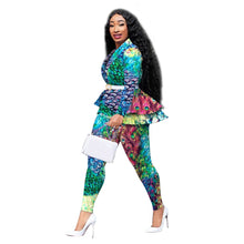 Load image into Gallery viewer, 2 Piece Set Africa Clothing Suit For Women Sets New African Print Elastic Bazin Baggy Rock Style Dashiki Sleeve Famous Suit Lady