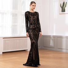 Load image into Gallery viewer, Elegant Vestido Full Sleeved Maxi Dress Black Sequined Party Dress Stretch Floor Length Bodycon Maxi Dress