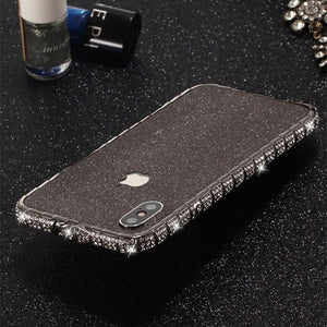 for iPhone 11 Pro Max Case Xs Max Xr X 10 8 7 6 Plus Luxury Bling Diamond Metal Bumper Glitter Stick Cover Girl Women Rhinestone