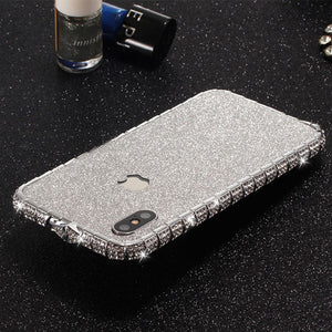 for iPhone 11 Pro Max Case Xs Max Xr X 10 8 7 6 Plus Luxury Bling Diamond Metal Bumper Glitter Stick Cover Girl Women Rhinestone