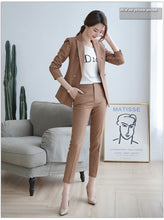 Load image into Gallery viewer, Lenshin High Quality 2 Piece Set Plaid Formal Pant Suit Blazer Office Lady Designs Women Soft Jacket and Ankle-Length Pant