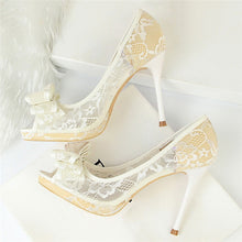 Load image into Gallery viewer, Sexy platform heels Peep Toe Lace Black high heels shoes White wedding shoes ladies sandals Pumps Women shoes 2020