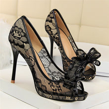Load image into Gallery viewer, Sexy platform heels Peep Toe Lace Black high heels shoes White wedding shoes ladies sandals Pumps Women shoes 2020