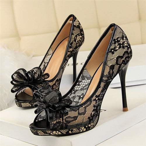 Sexy platform heels Peep Toe Lace Black high heels shoes White wedding shoes ladies sandals Pumps Women shoes 2020